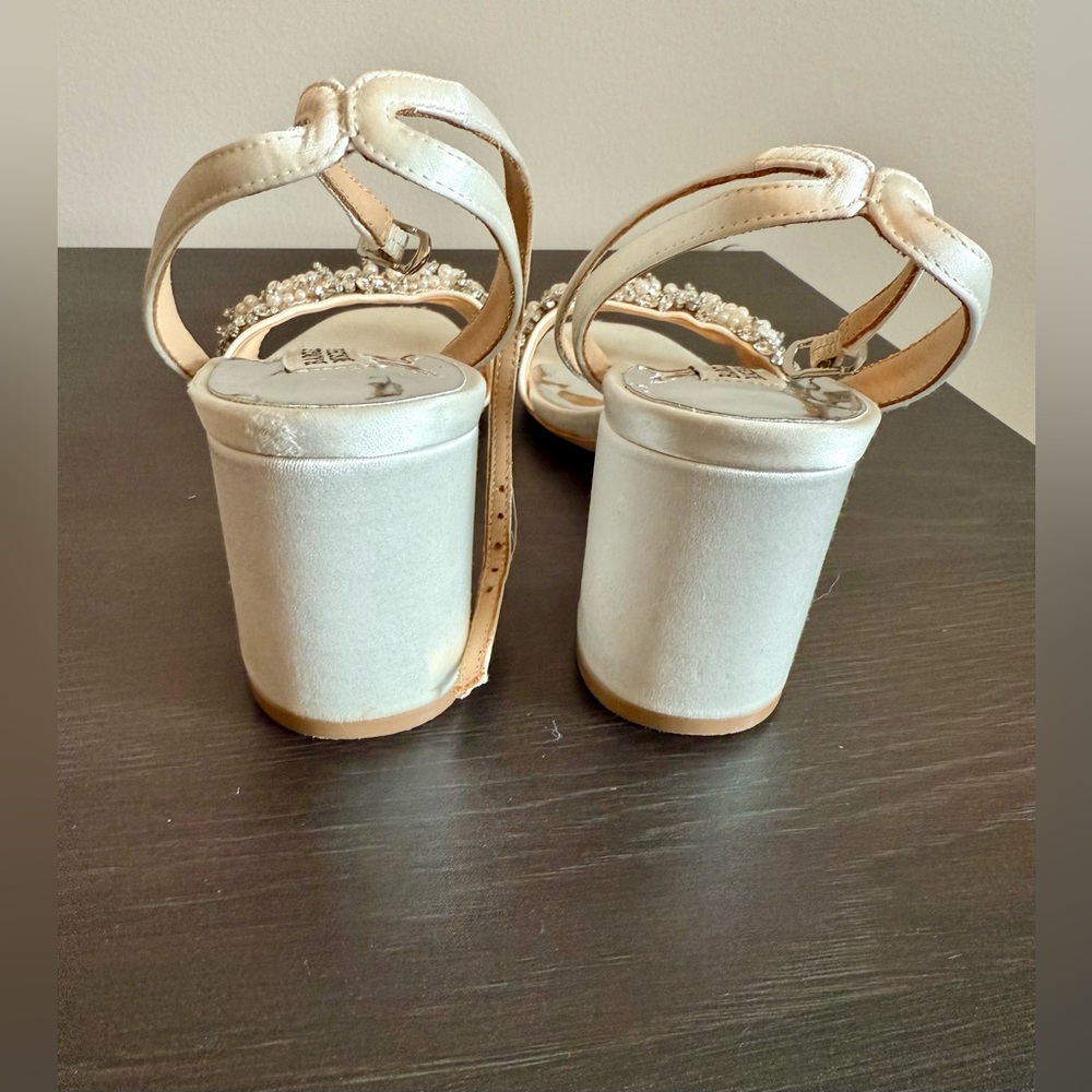 Badgley Mischka Clara Embellished Strap Evening Shoe - Size 6.5, Soft White - Picture 8 of 10